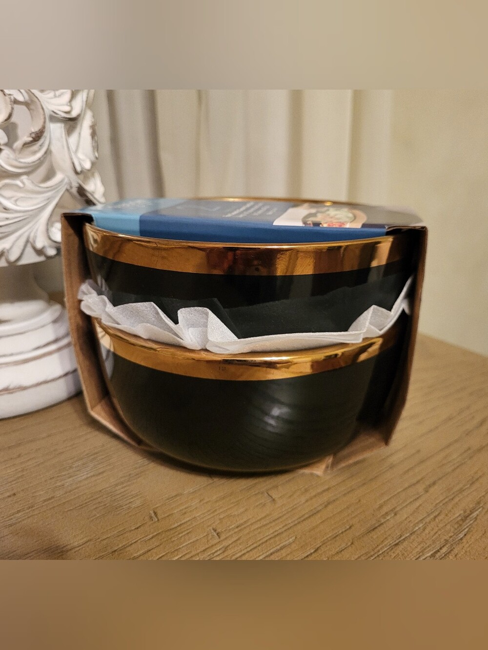 Gibson Home Raven Luxe Fine Ceramic Dinner Bowl Set Black & Gold